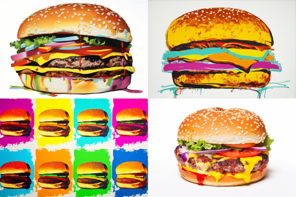 Midjourney Warhol burger 2 art