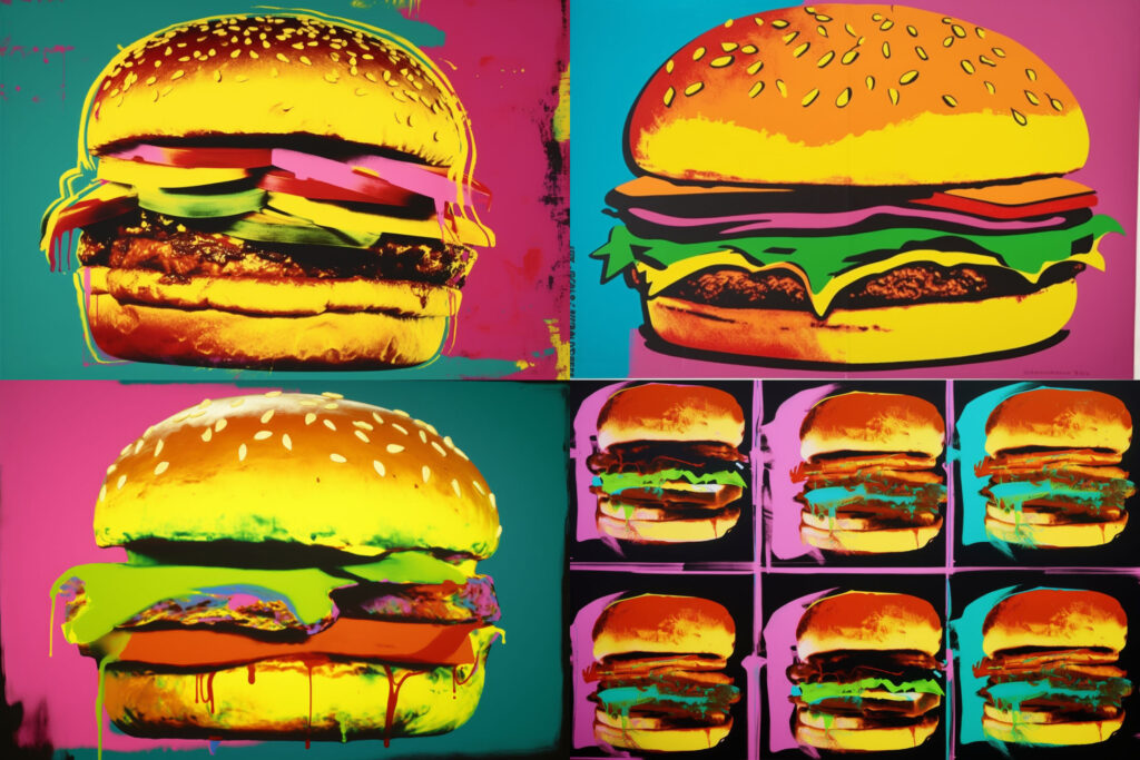 Midjourney Warhol burger art